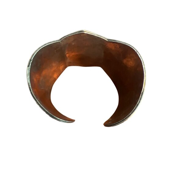 Vintage Silver Tone Red Jasper Cuff Bracelet Scrollwork Tribal Steampunk Estate - Picture 4 of 5